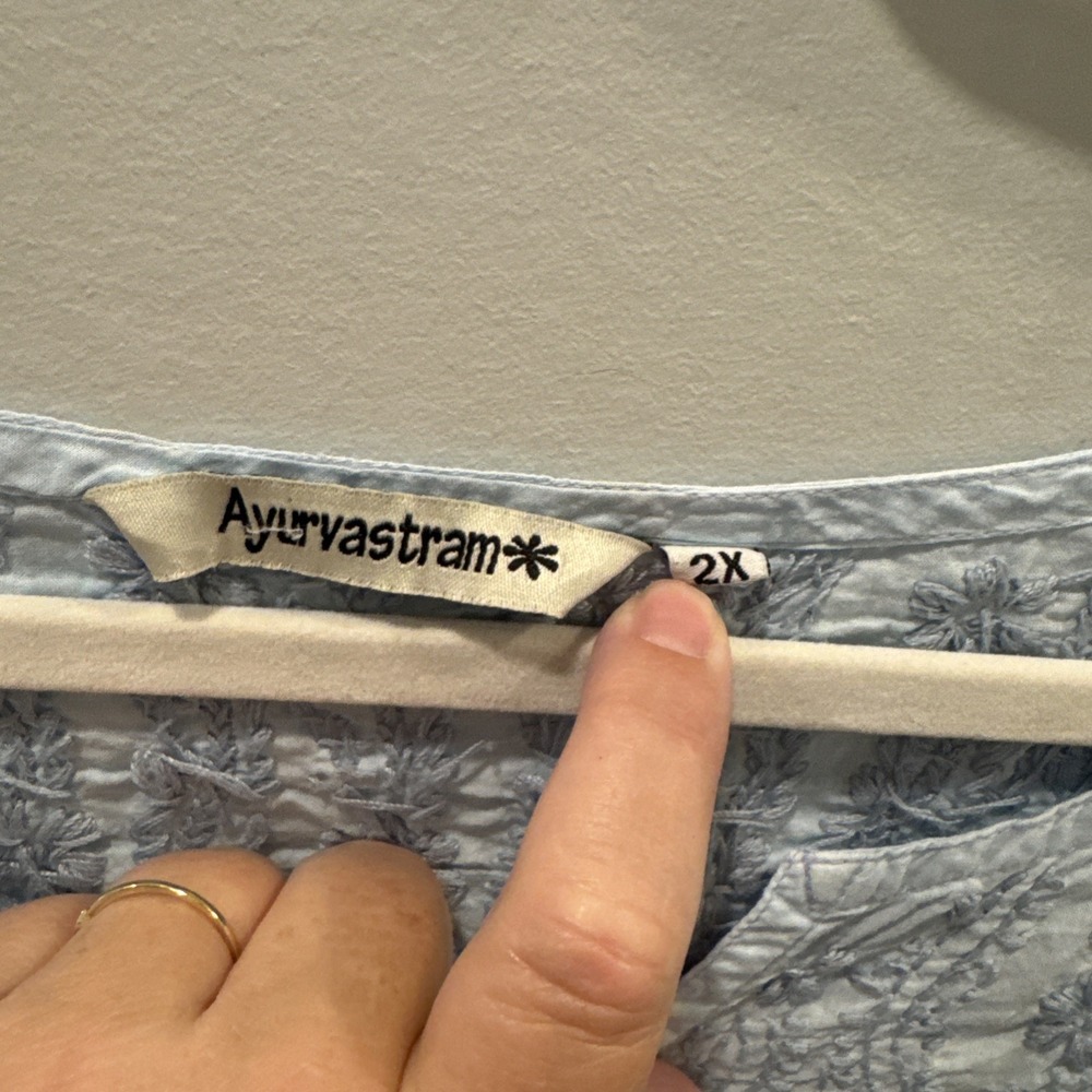 2XL Ayurvastram Light Blue 3/4 sleeve embroidered top - Picture 2 of 3